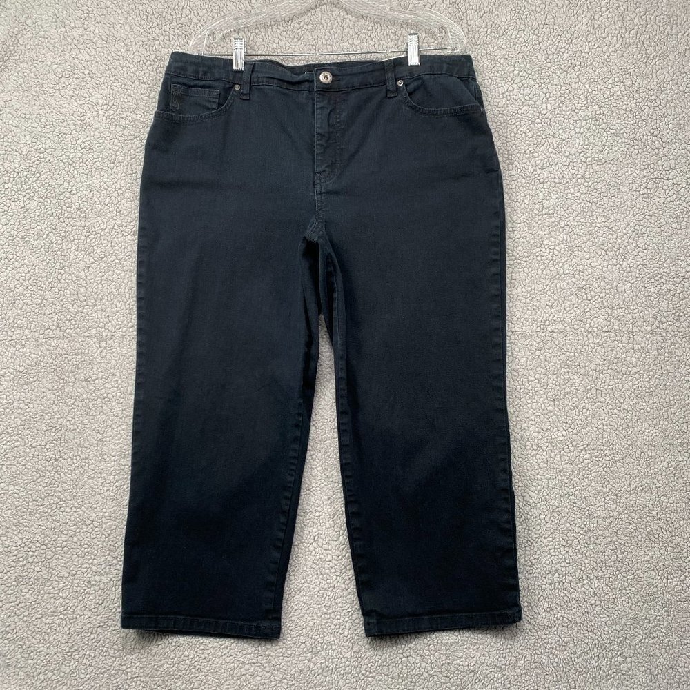 Style and Co Jeans Capris Womens 16 Denim Tummy Control Black Pockets Casual